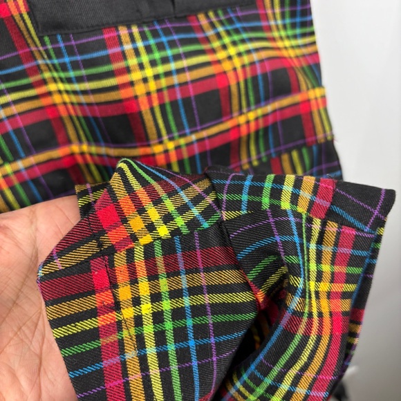 Hot Topic Rainbow Grid Colorful Plaid Utility Shortall Overalls - Picture 7 of 9